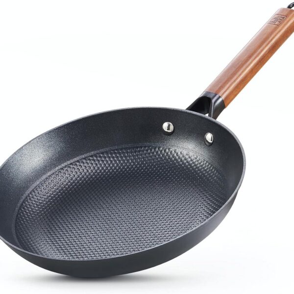 99b912e7-be89-4c83-bdd9-5d3addaad63d.jpg D&M - DM Cast Iron 8 Inch Nonstick Skillets Frying Pan w/ Detachable Acacia Wooden Handle, Honeycomb Non stick Omelet Egg Pan - Black