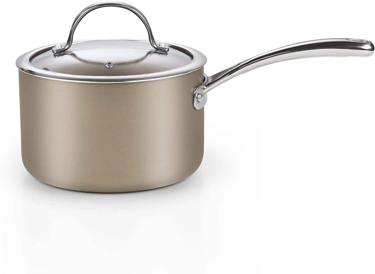 9aeb825e-4932-401d-ae15-f6d4baf91ecd.jpg Cooks Standard - 3QT Hard Anodized Ceramic Nonstick Milk Pan Saucepan W/Glass Lid, Induction, Dishwasher & Oven Safe - bronze