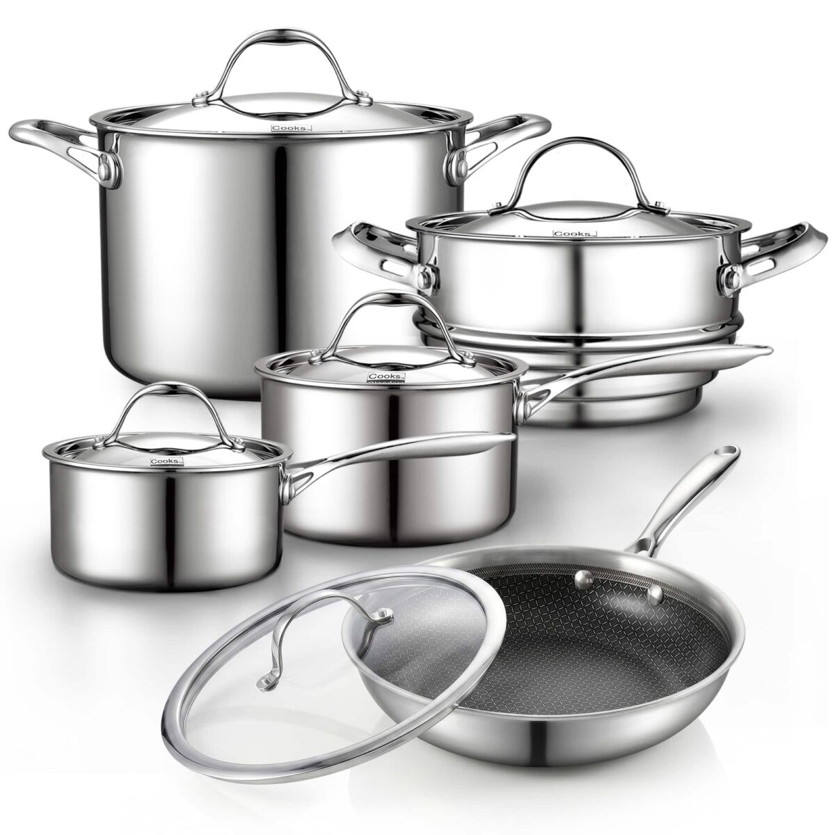 9dc555d3-d639-446d-b888-507ba6fc11e4.jpg Cooks Standard - 10Piece Multi Ply Clad Pots and Pans Set - Stainless Steel
