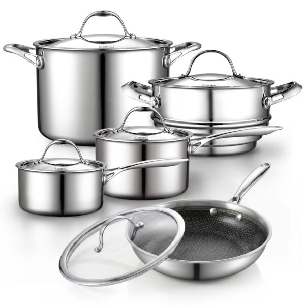 9dc555d3-d639-446d-b888-507ba6fc11e4.jpg Cooks Standard - 10Piece Multi Ply Clad Pots and Pans Set - Stainless Steel