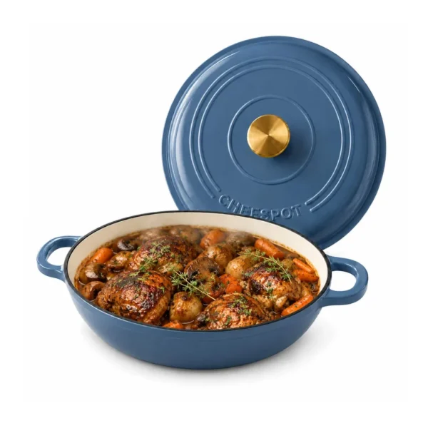 9e2dc032-4075-405a-9f31-534e9289d755.jpg CHEFSPOT - 3.5-Quart Enameled Cast Iron Braiser Pan with Self-Basting Lid - Slate Blue