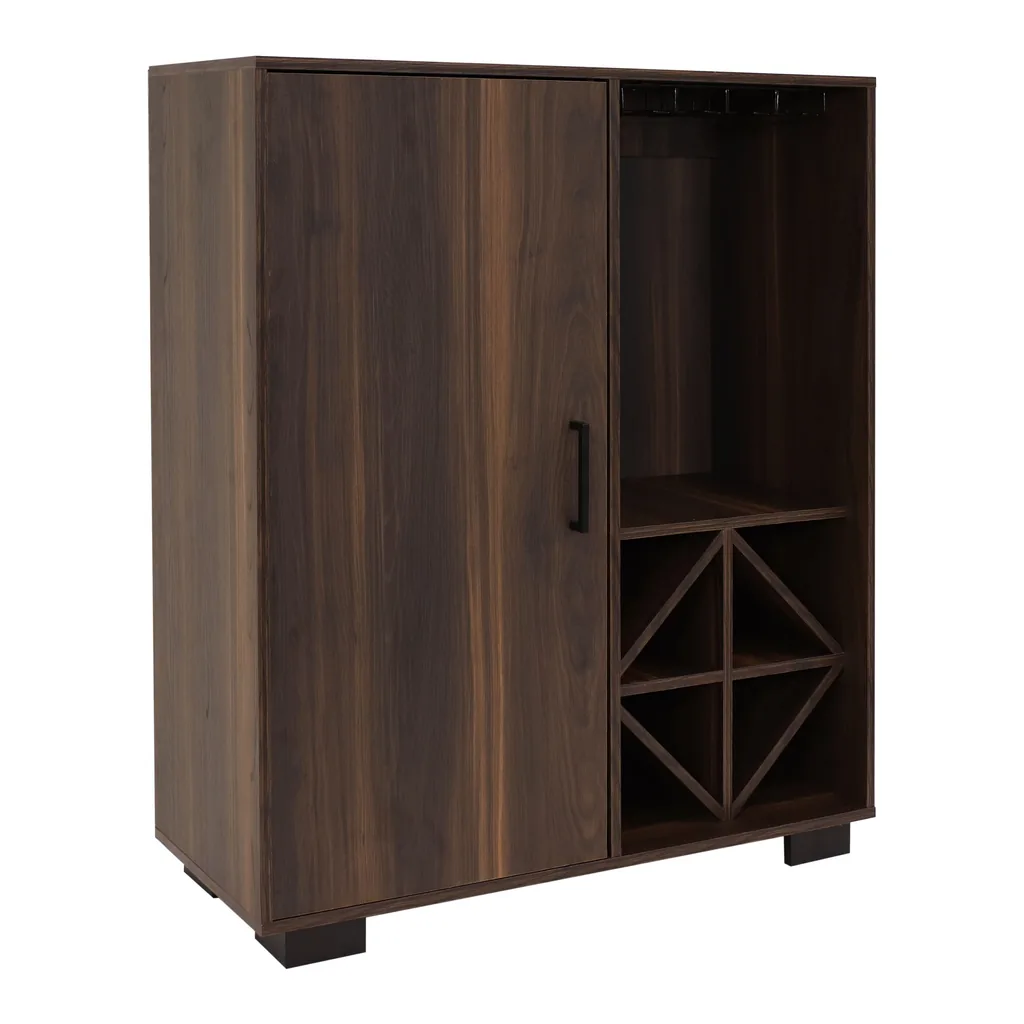 9e51ca63-b443-4444-bdd7-c4675554a709.jpg Sunnydaze - Lavina Wine Cabinet with Glass and Bottle Storage Shelves - Brown