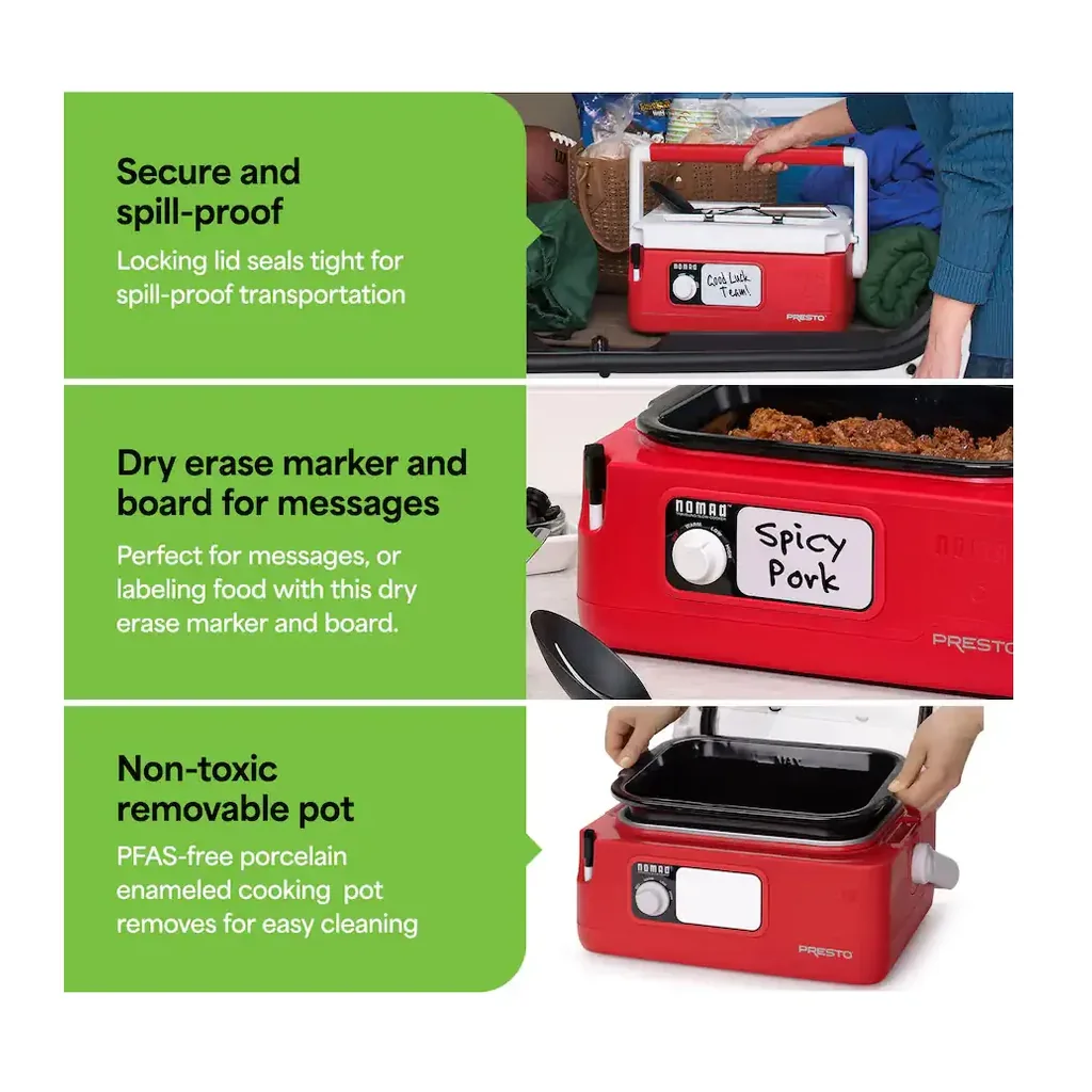 EditionSANI-06011-11029551-06 Presto 06011 6 Quart Nomad Travelling Slow Cooker - Red