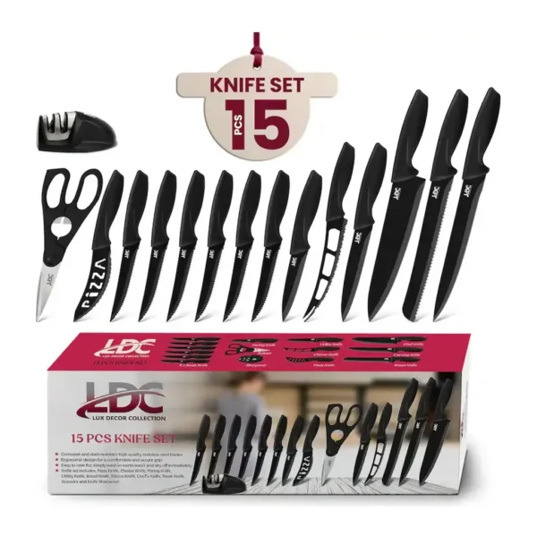 EditionSANI-11996462-cutlery-main Lux Decor Collection - Stainless Steel Kitchen Knife Set Durable, Sharp Blades for Everyday Cooking - Knife Set 15-Piece Black