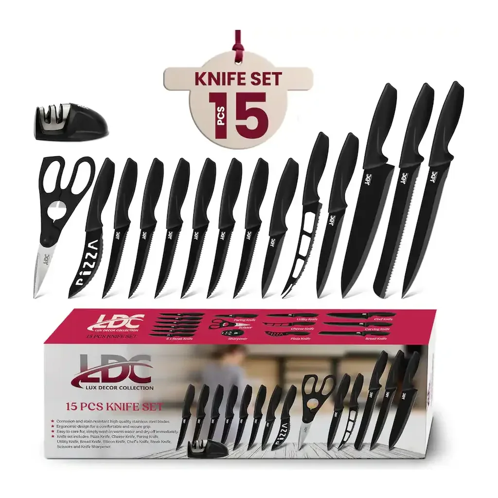 EditionSANI-11996462-cutlery-main Lux Decor Collection - Stainless Steel Kitchen Knife Set Durable, Sharp Blades for Everyday Cooking - Knife Set 15-Piece Black