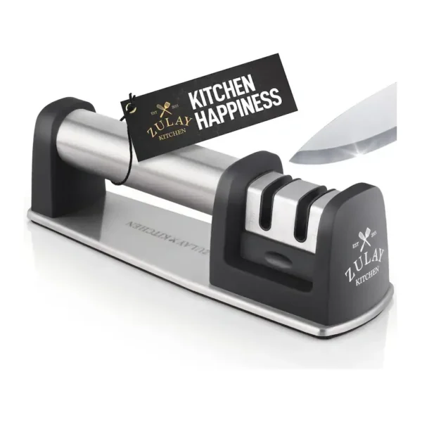 EditionSANI-12760709-cutlery-main Zulay Kitchen - Premium Quality Knife Sharpener for Straight and Serrated Knives Stainless Steel Ceramic and Tungsten - Black