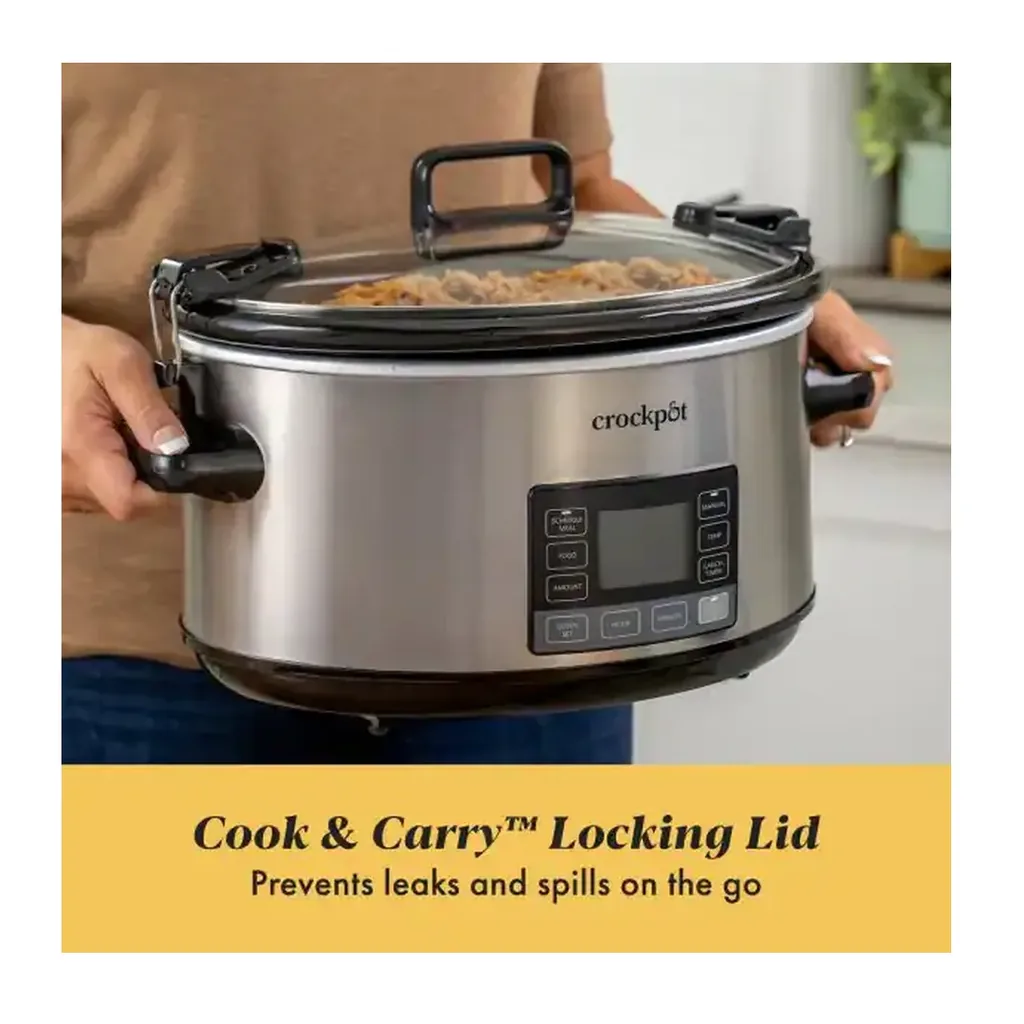 Crockpot - 7-Quart MyTime Cook & Carry Programmable Slow Cooker - Stainless Steel – product image 3 Crockpot - 7-Quart MyTime Cook & Carry Programmable Slow Cooker - Stainless Steel – product view 3