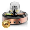 EditionSANI-310109462M-10121223-02 MegaChef 310109462M Round Triple 1.5 Quart Slow Cooker and Buffet Server in Brushed and Black - Copper