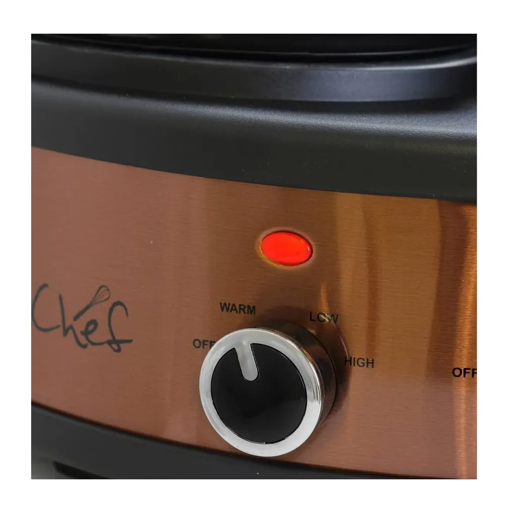 EditionSANI-310109462M-10121223-05 MegaChef 310109462M Round Triple 1.5 Quart Slow Cooker and Buffet Server in Brushed and Black - Copper