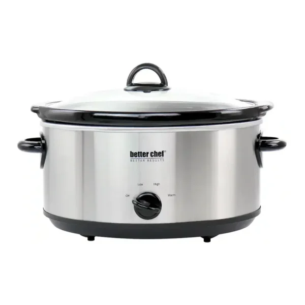 Better Chef - 6 Quart Oval Slow Cooker with Removable Stoneware Crock in Stainless Steel - Silver – product image 1 Better Chef - 6 Quart Oval Slow Cooker with Removable Stoneware Crock in Stainless Steel - Silver – product view 1