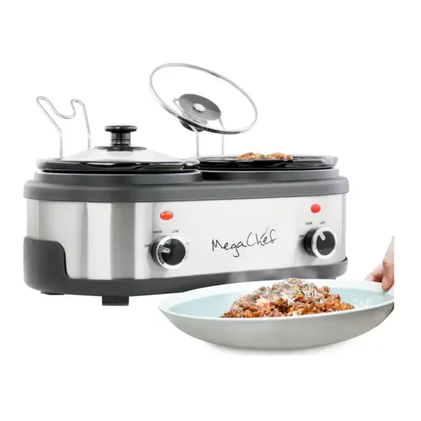 MegaChef - Dual 1.5 Quart Crock Buffet Slow Cooker - Silver – product image 1 MegaChef - Dual 1.5 Quart Crock Buffet Slow Cooker - Silver – product view 1