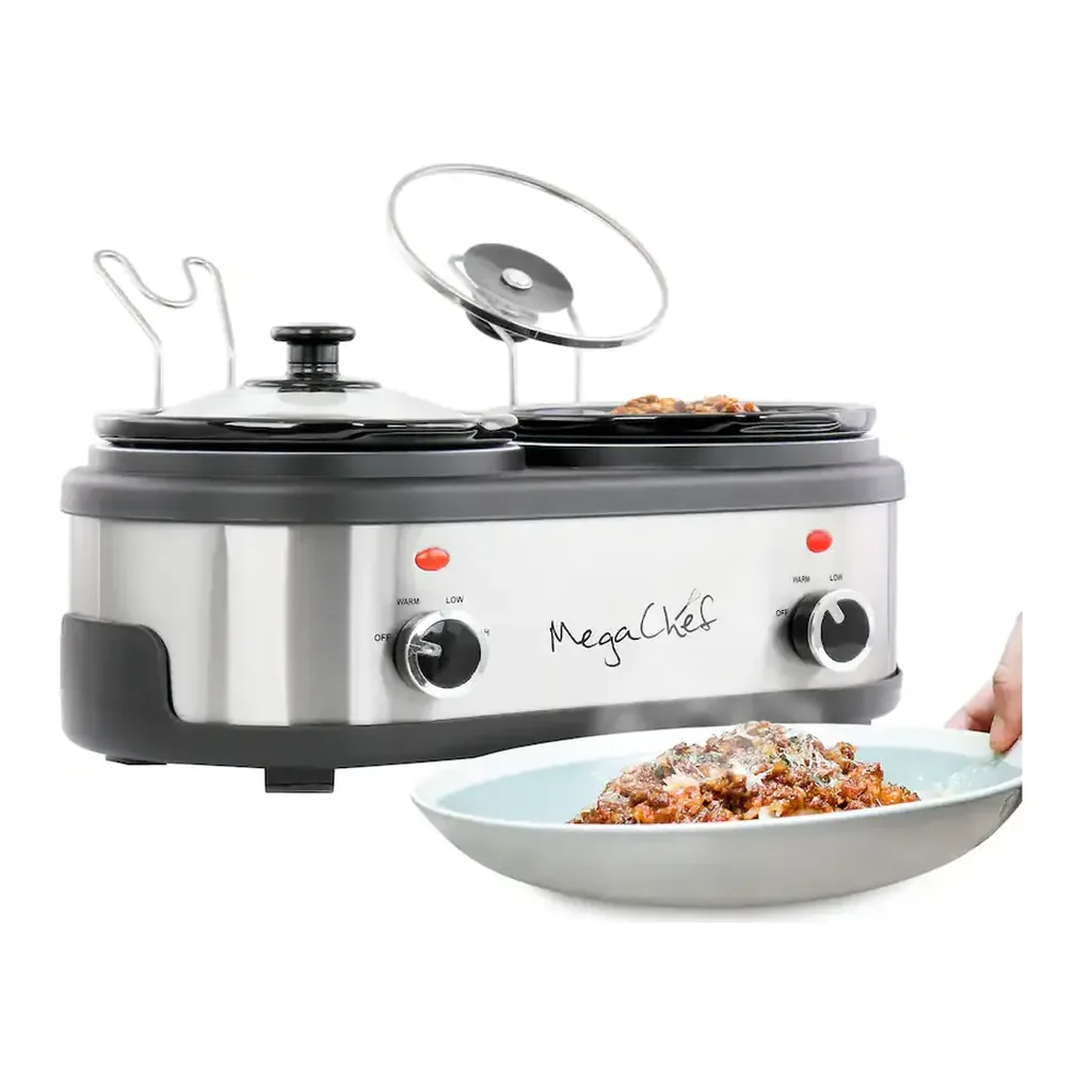 MegaChef - Dual 1.5 Quart Crock Buffet Slow Cooker - Silver – product image 1 MegaChef - Dual 1.5 Quart Crock Buffet Slow Cooker - Silver – product view 1