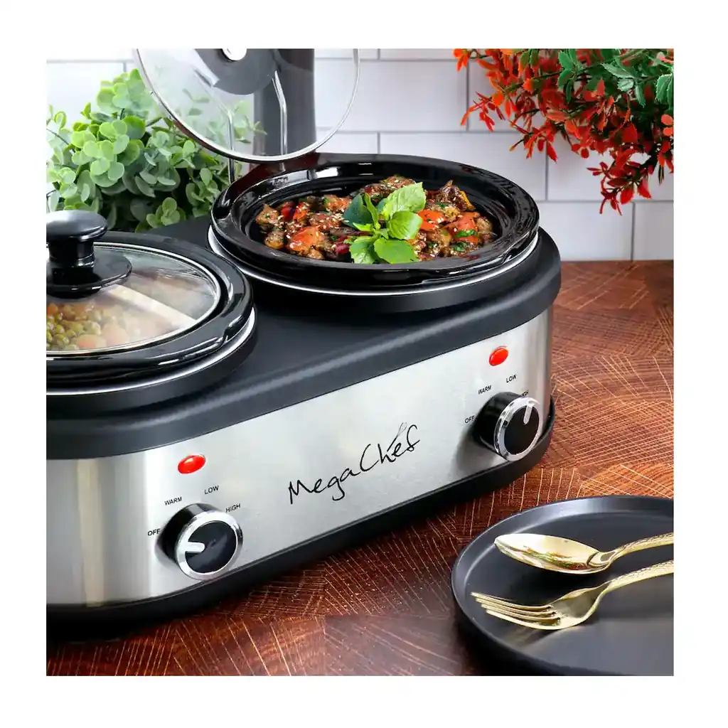 MegaChef - Dual 1.5 Quart Crock Buffet Slow Cooker - Silver – product image 6 MegaChef - Dual 1.5 Quart Crock Buffet Slow Cooker - Silver – product view 6