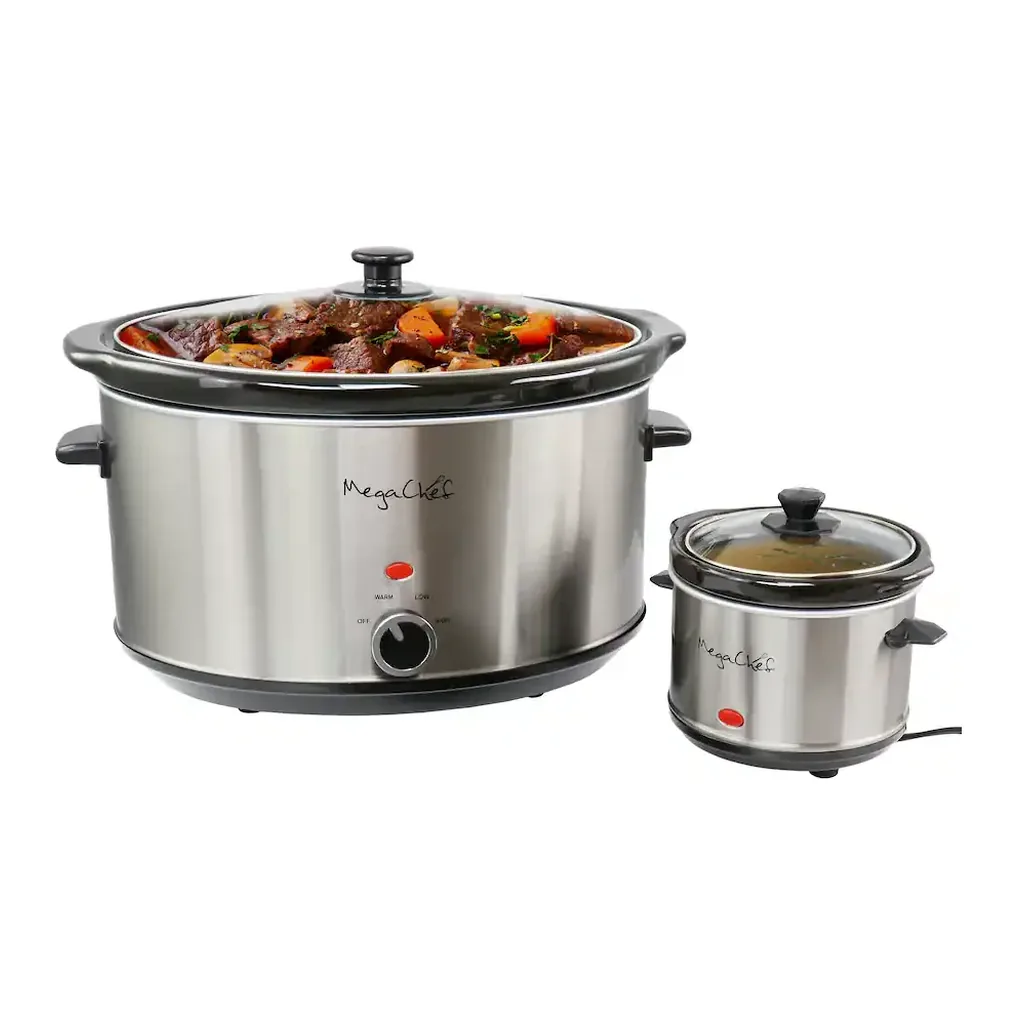 EditionSANI-310120189M-12574533-01 MegaChef 310120189M 8 Quart Slow Cooker with Bouns Mini 0.6 Quart Warmer - Silver