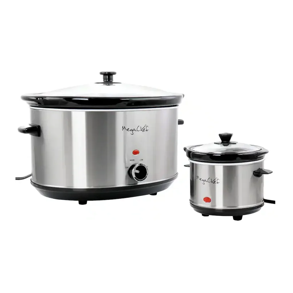 EditionSANI-310120189M-12574533-02 MegaChef 310120189M 8 Quart Slow Cooker with Bouns Mini 0.6 Quart Warmer - Silver