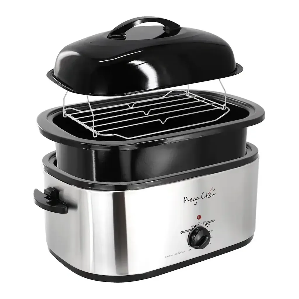 MegaChef - 22 Quart Electric Roaster Oven with High Dome Self-Basting Lid - Silver – product image 2 MegaChef - 22 Quart Electric Roaster Oven with High Dome Self-Basting Lid - Silver – product view 2