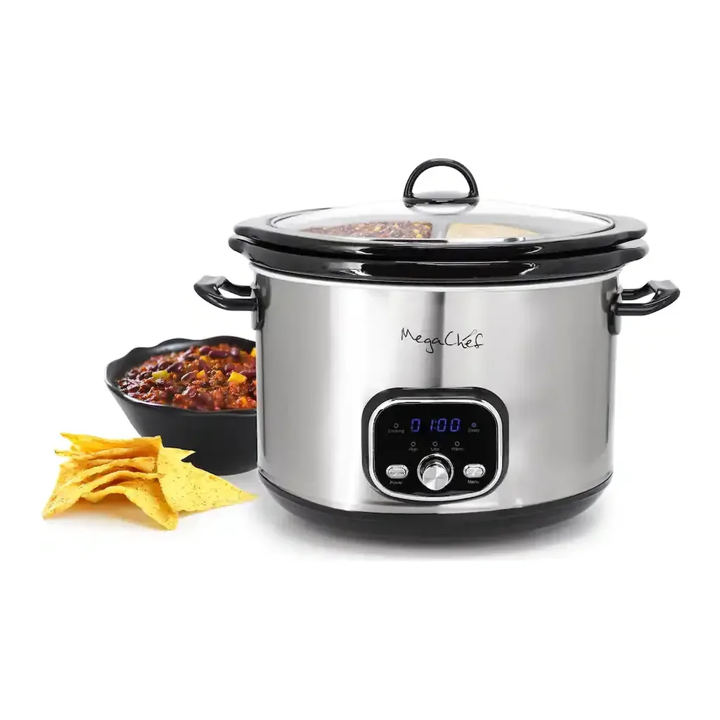 EditionSANI-310122255M-10119803-01 MegaChef 310122255M 6 Quart + 2.6 Quart Split Stainless Steel Electric Slow Cooker in - Silver
