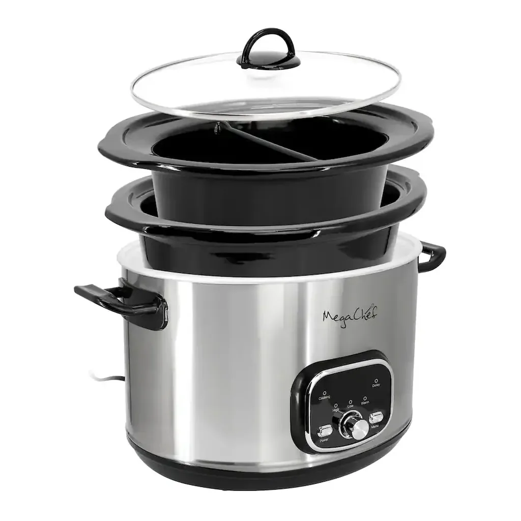 EditionSANI-310122255M-10119803-02 MegaChef 310122255M 6 Quart + 2.6 Quart Split Stainless Steel Electric Slow Cooker in - Silver