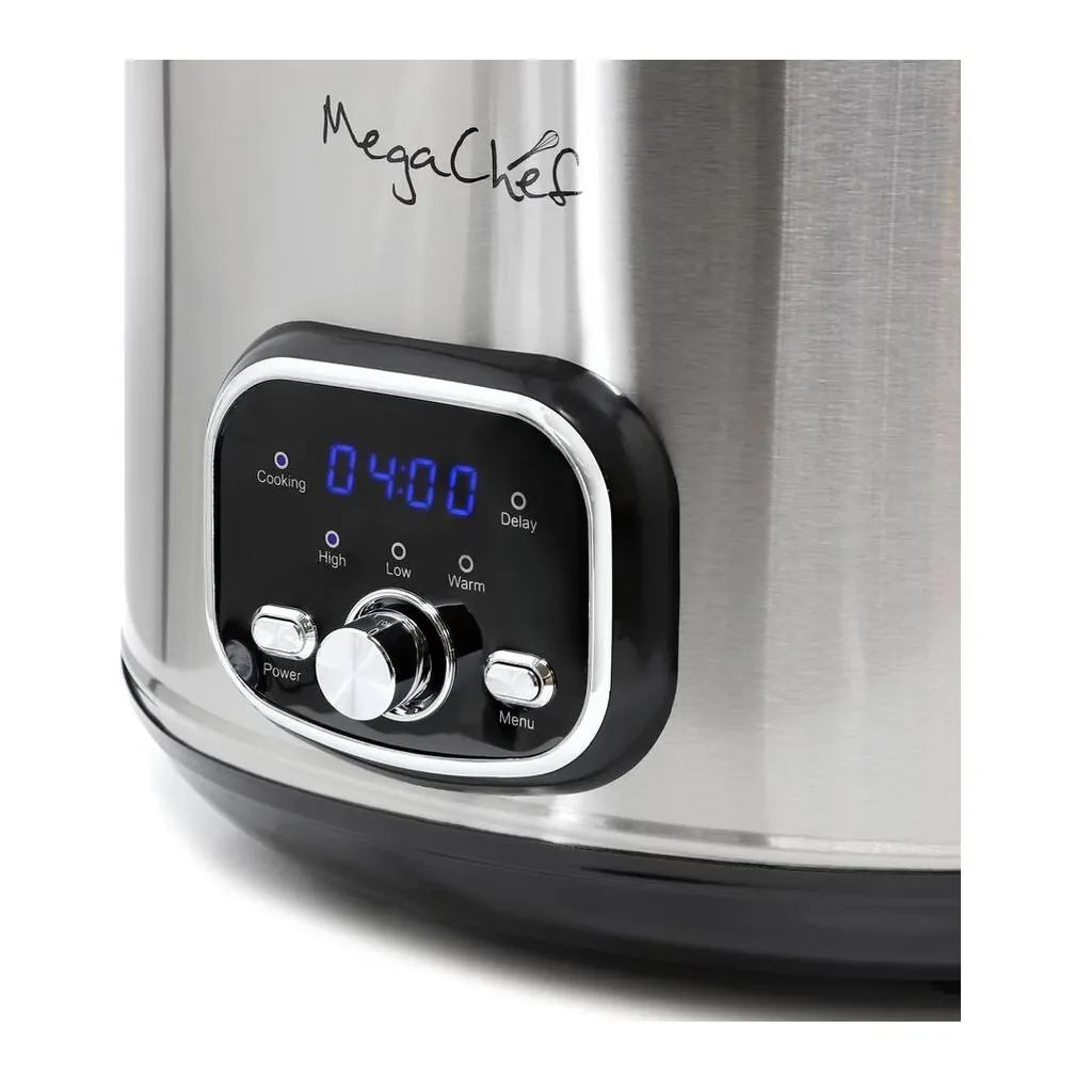EditionSANI-310122255M-10119803-04 MegaChef 310122255M 6 Quart + 2.6 Quart Split Stainless Steel Electric Slow Cooker in - Silver