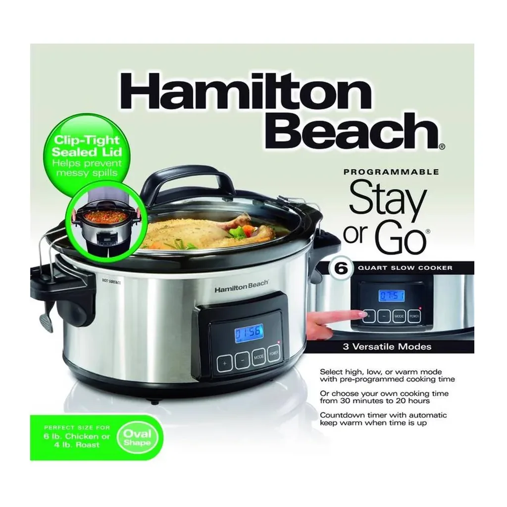 EditionSANI-33561-12631169-03 Hamilton Beach 33561 Stay or Go 6 qt Stainless Steel Programmable Slow Cooker - Silver
