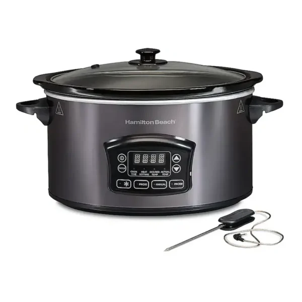 Hamilton Beach - Programmable Defrost 6-Quart Slow Cooker with Temperature Probe - Stainless Steel – product image 1 Hamilton Beach - Programmable Defrost 6-Quart Slow Cooker with Temperature Probe - Stainless Steel – product view 1