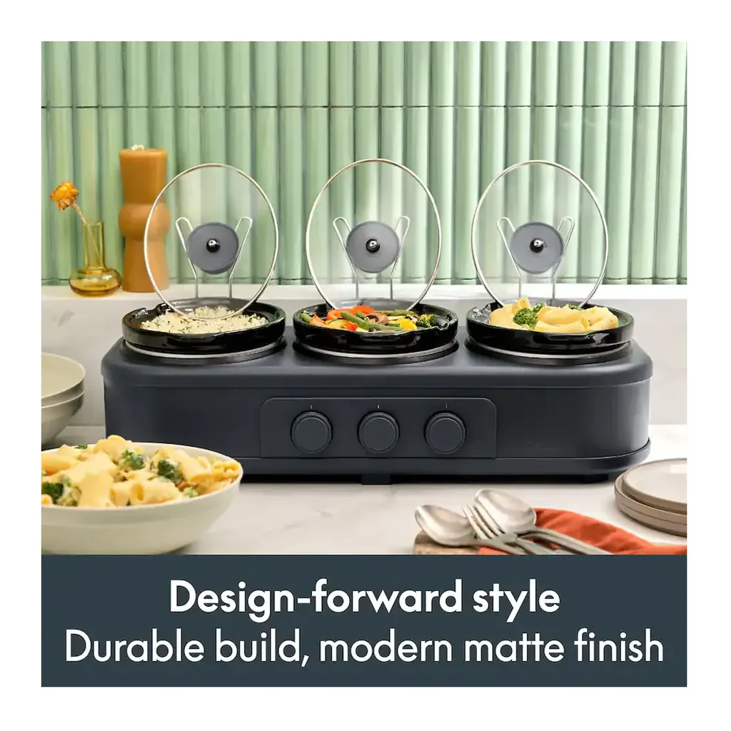Bella - SAVOR Triple 1.5-qt. Slow Cooker - Slate – product image 2 Bella - SAVOR Triple 1.5-qt. Slow Cooker - Slate – product view 2