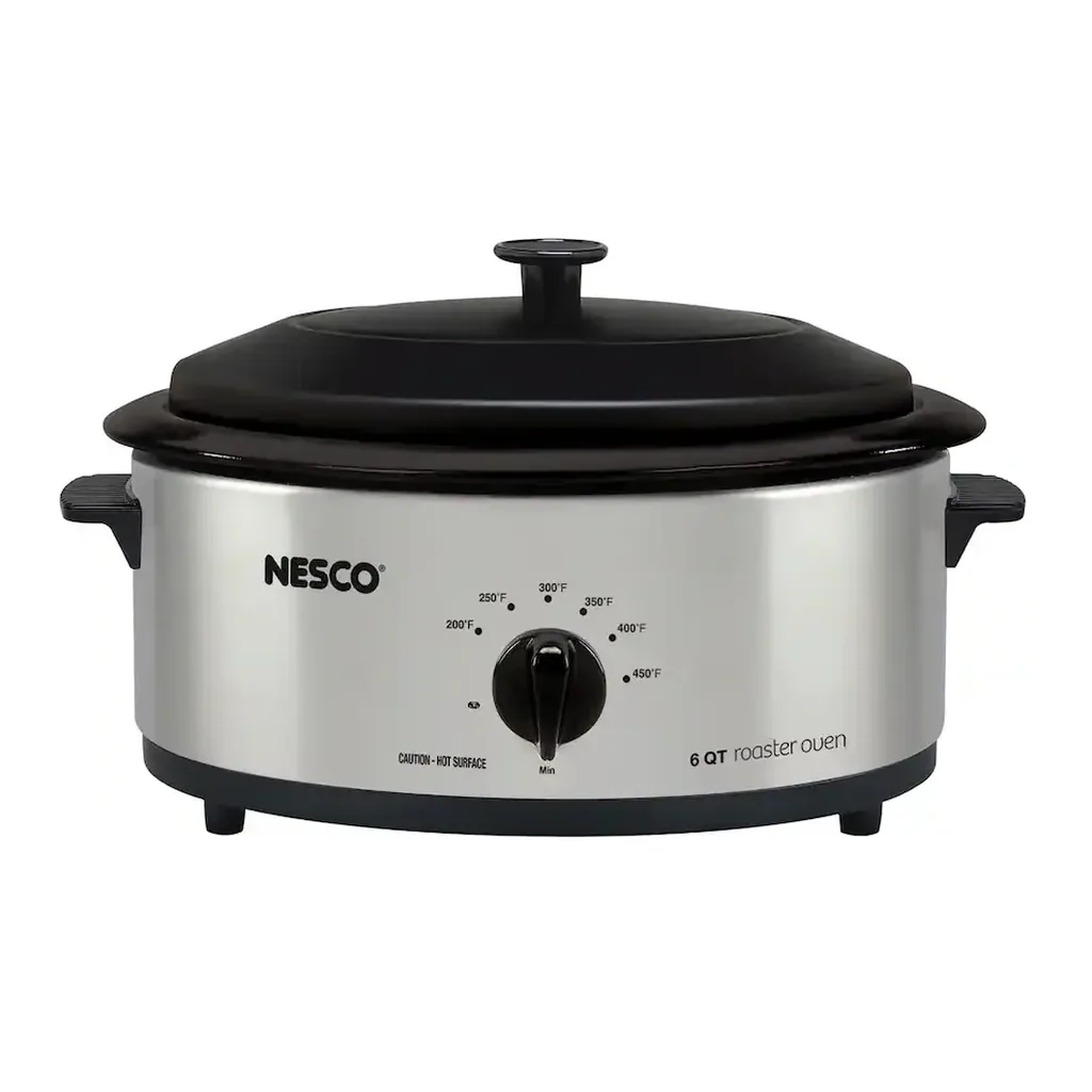 Nesco - 6-Qt 750-Watt Roaster with Porcelain Cookwell - Silver – product image 1 Nesco - 6-Qt 750-Watt Roaster with Porcelain Cookwell - Silver – product view 1