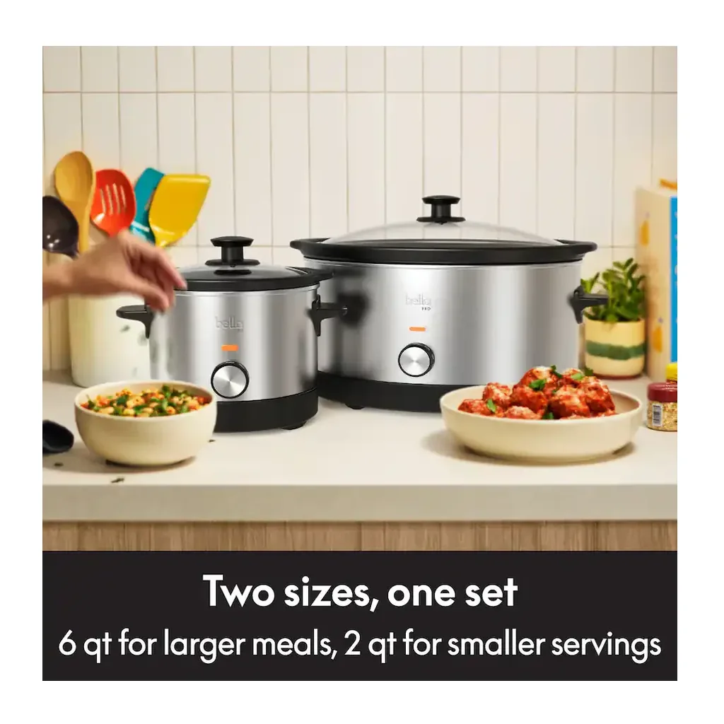 EditionSANI-90294-6674422-02 bella PRO 90294 6-qt. & 2-qt. Slow Cooker Duo - Stainless Steel