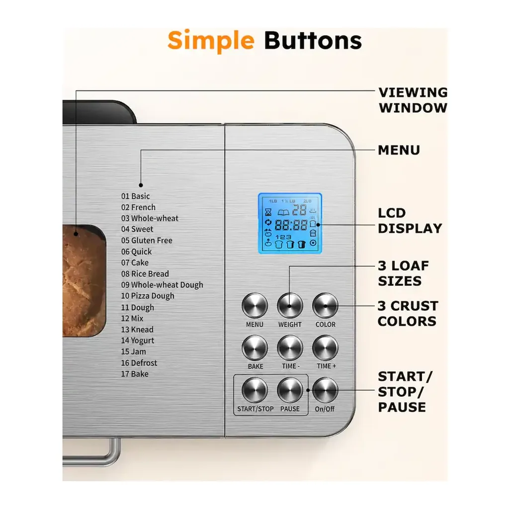 EditionSANI-AMUMU-2LB-Automatic-Dough-Bread-Machine-LCD-Display-Beginner-Friendly-Controls-Bread-Maker-Stainless-Stee-13097660-02 AMUMU 2LB Automatic Dough & Bread Machine LCD Display Beginner-Friendly Controls Bread Maker Stainless Steel — Silver