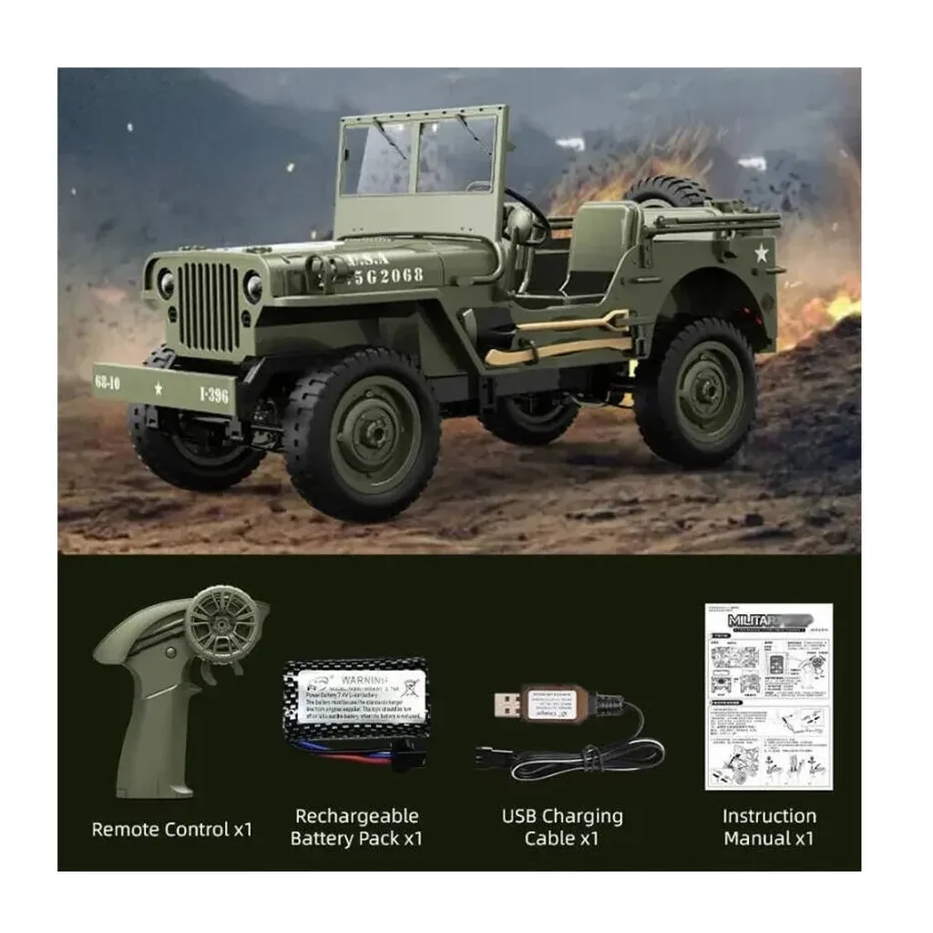 EditionSANI-Azeon-ML-315341-04 Azeon JJRC C8815 1/12 4WD Willys-Style RC Truck, Green