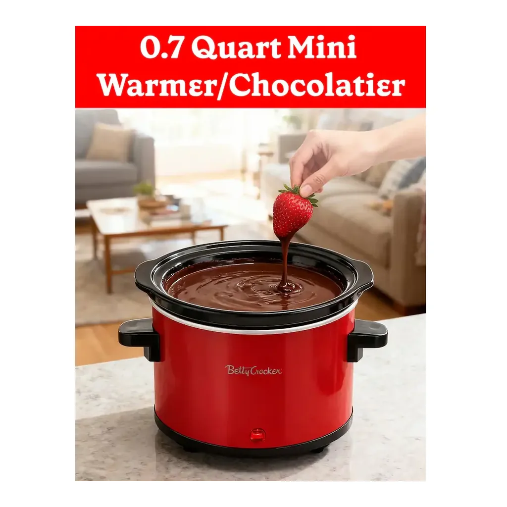 EditionSANI-BC-2555R-11416406-02 Betty Crocker 0.7-Quart Mini Slow Cooker, Electric Simmer Pot for Fondue with Removable Stoneware Crock, Cool Touch Handles, BC-2555R - Red