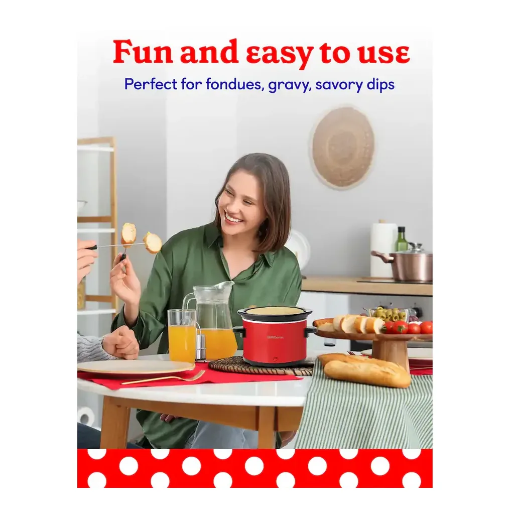 EditionSANI-BC-2555R-11416406-03 Betty Crocker 0.7-Quart Mini Slow Cooker, Electric Simmer Pot for Fondue with Removable Stoneware Crock, Cool Touch Handles, BC-2555R - Red