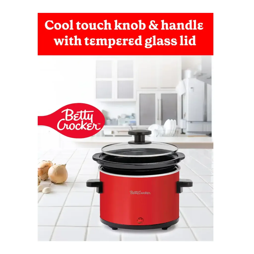 EditionSANI-BC-2555R-11416406-04 Betty Crocker 0.7-Quart Mini Slow Cooker, Electric Simmer Pot for Fondue with Removable Stoneware Crock, Cool Touch Handles, BC-2555R - Red