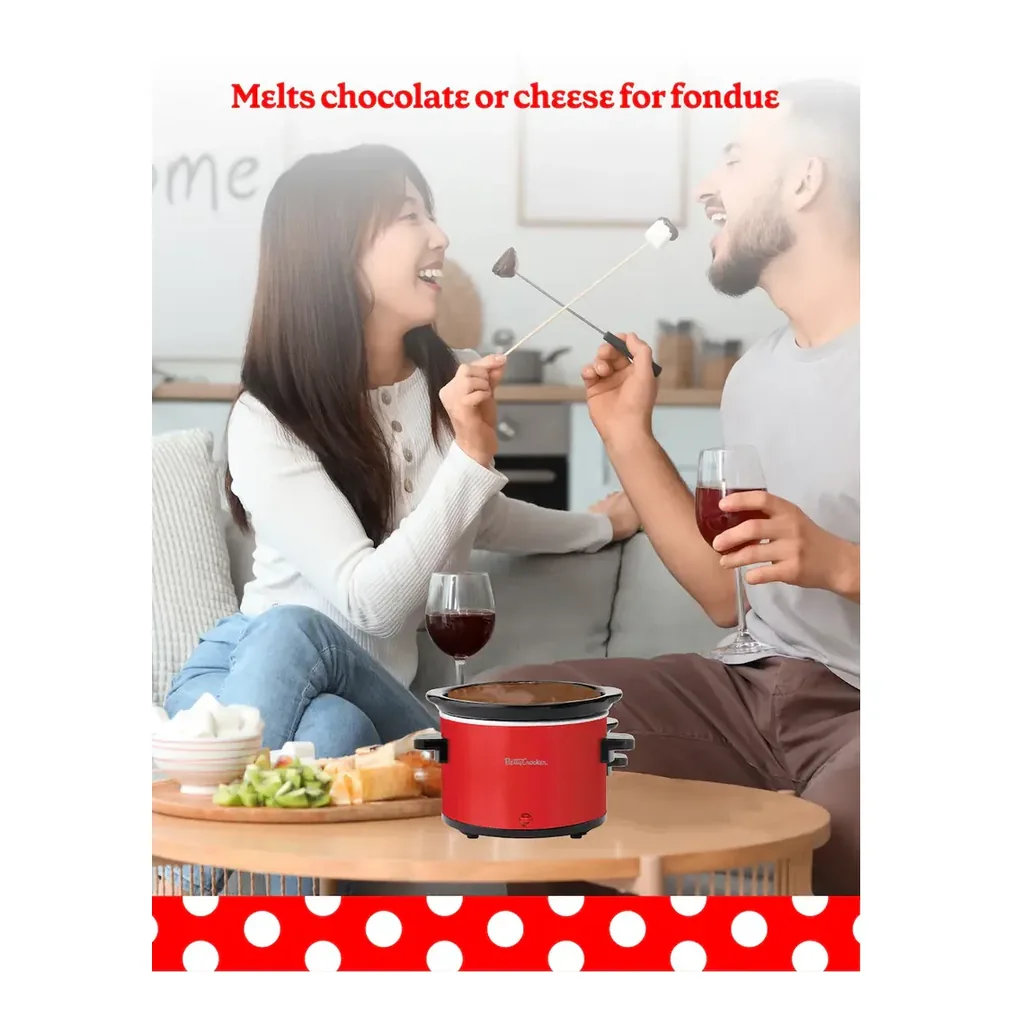 EditionSANI-BC-2555R-11416406-05 Betty Crocker 0.7-Quart Mini Slow Cooker, Electric Simmer Pot for Fondue with Removable Stoneware Crock, Cool Touch Handles, BC-2555R - Red