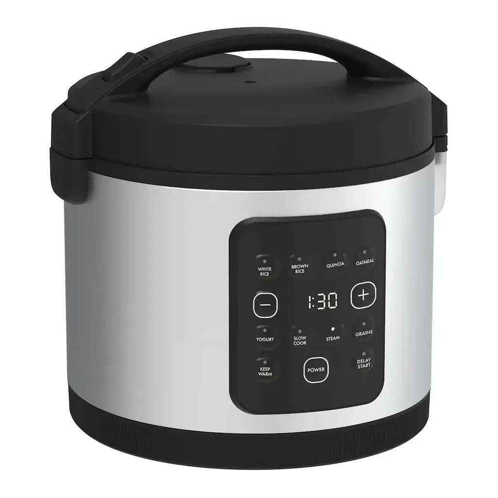 bella PRO 90226 - Angled front view bella PRO 90226 stainless steel 20-cup digital rice cooker - Angled front view