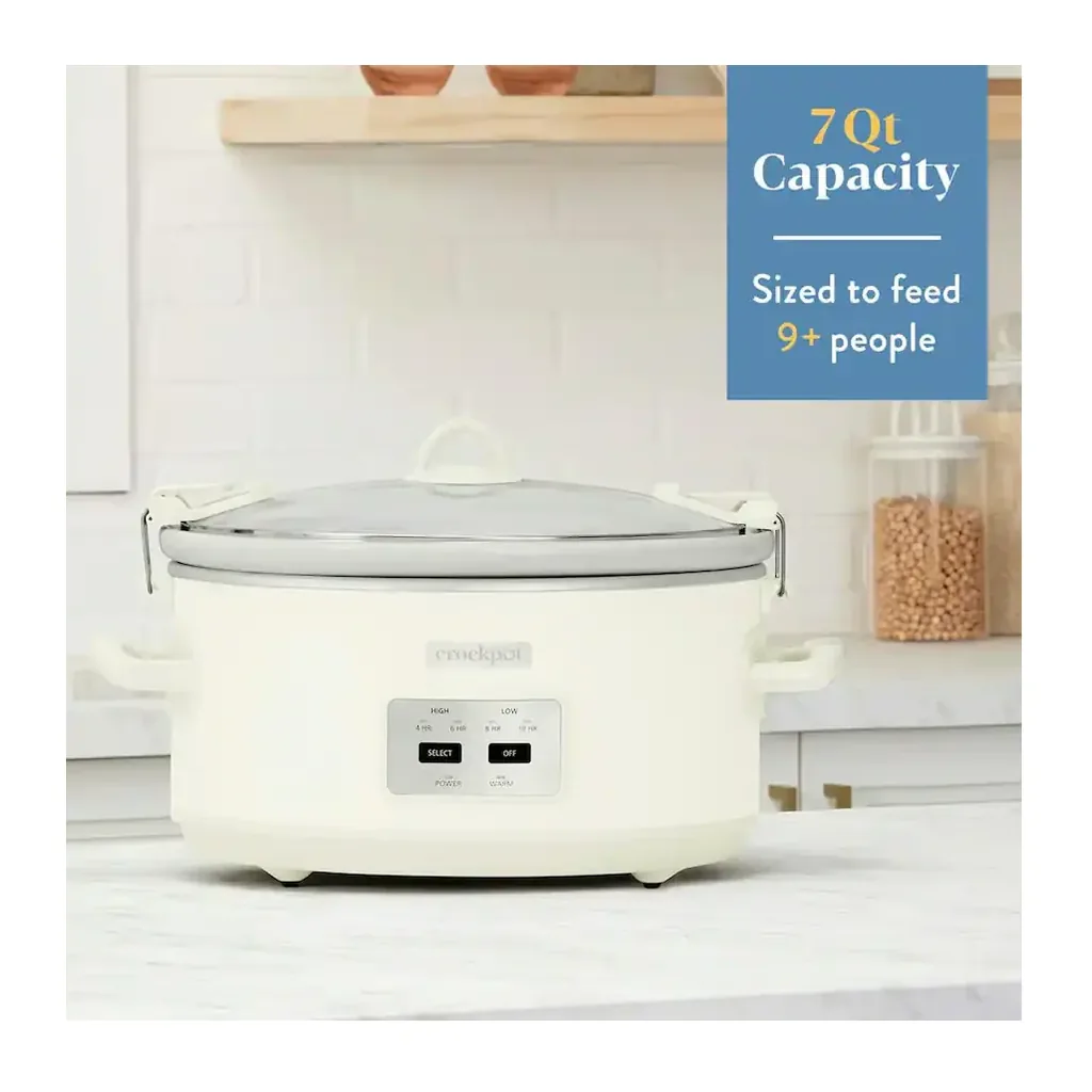 EditionSANI-CPSCVO70LL-MS-12803878-05 Crockpot CPSCVO70LL-MS Crock Pot 7 Quart Oval Electric Programmable Slow Cooker With Thermal Bag - Oatmilk Cream
