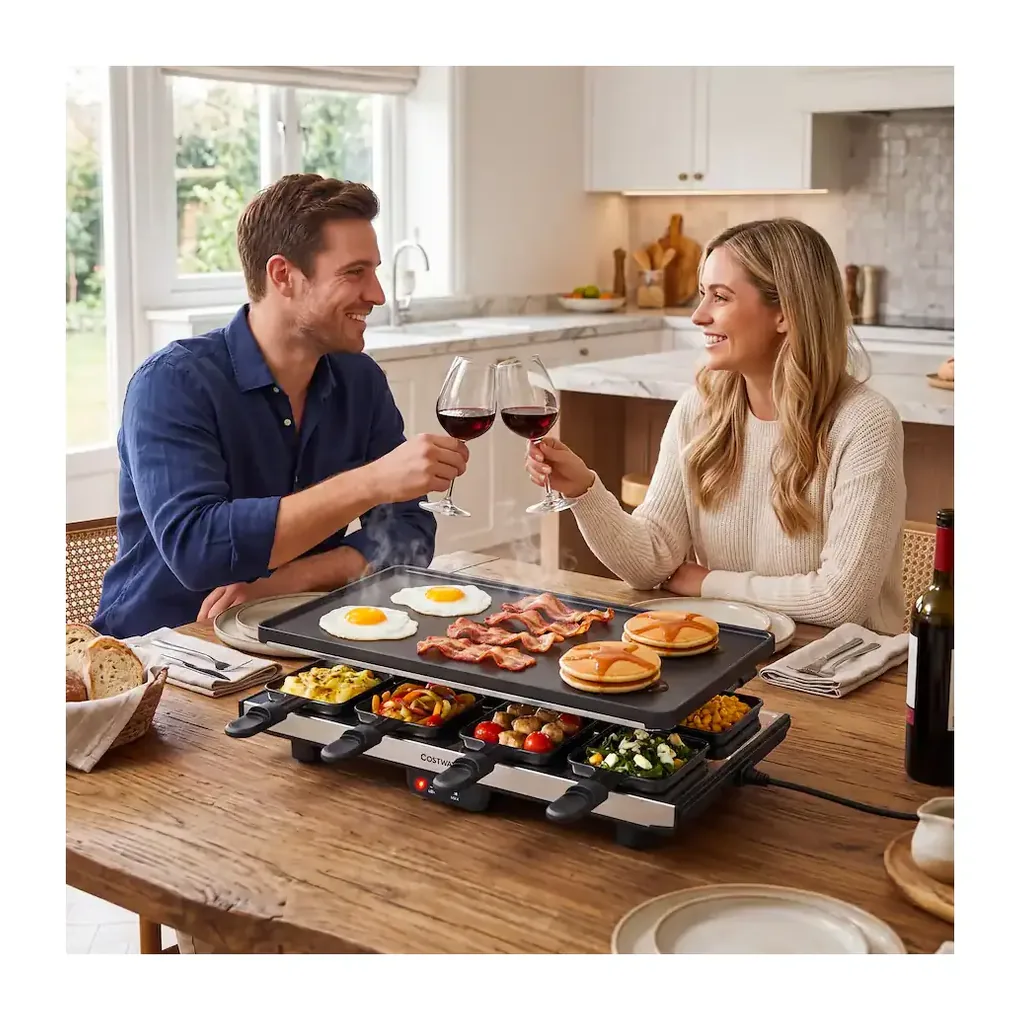 EditionSANI-Costway-HCST16102-12942279-04 Costway HCST16102 8-Person Raclette Grill with Reversible Plate
