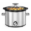 EditionSANI-DHHD-10988009-13104875-01 RYHNUYNE DHHD-10988009 2 Qt Small Slow Cooker, 3 Adjustable Temp Settings, Ceramic Pot, Glass Lid, Stainless Steel - Silver