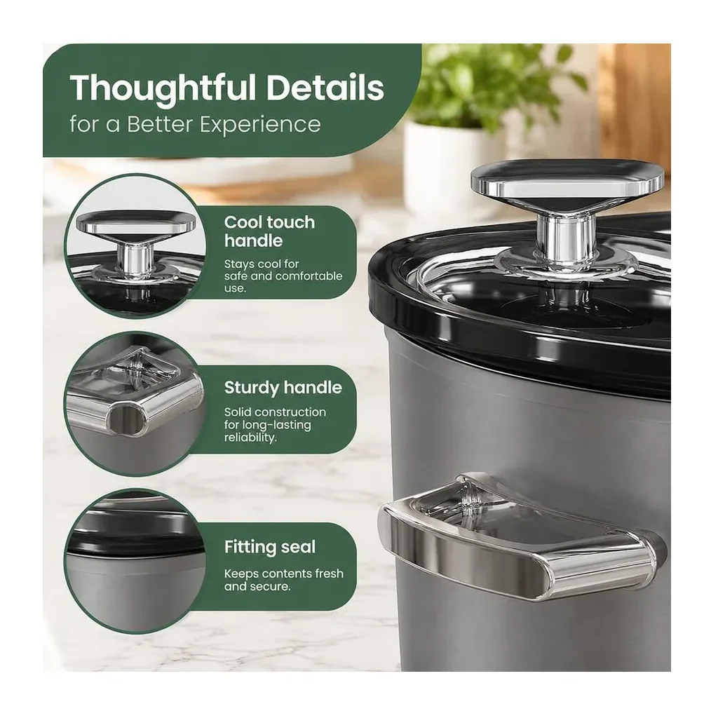EditionSANI-DHHD-10988009-13104875-03 RYHNUYNE DHHD-10988009 2 Qt Small Slow Cooker, 3 Adjustable Temp Settings, Ceramic Pot, Glass Lid, Stainless Steel - Silver