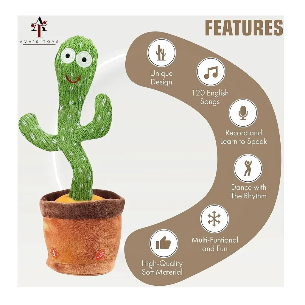 EditionSANI-Generic-ML-218994-02 Dancing Cactus Plush Toy with Voice Recording and Repeat Function