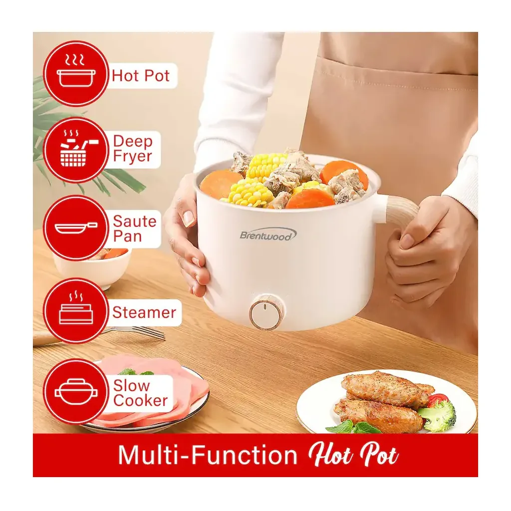 EditionSANI-HP-3170W-12829008-02 Brentwood HP-3170W 1.5Liter Multi-Function Electric Hot Pot Cooker with Ceramic Non-Stick Coating - White