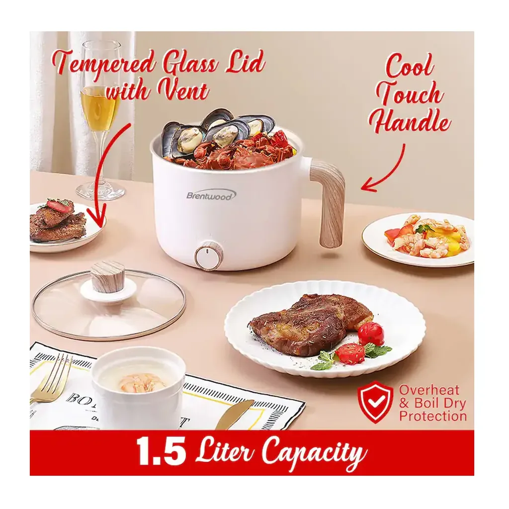 EditionSANI-HP-3170W-12829008-03 Brentwood HP-3170W 1.5Liter Multi-Function Electric Hot Pot Cooker with Ceramic Non-Stick Coating - White