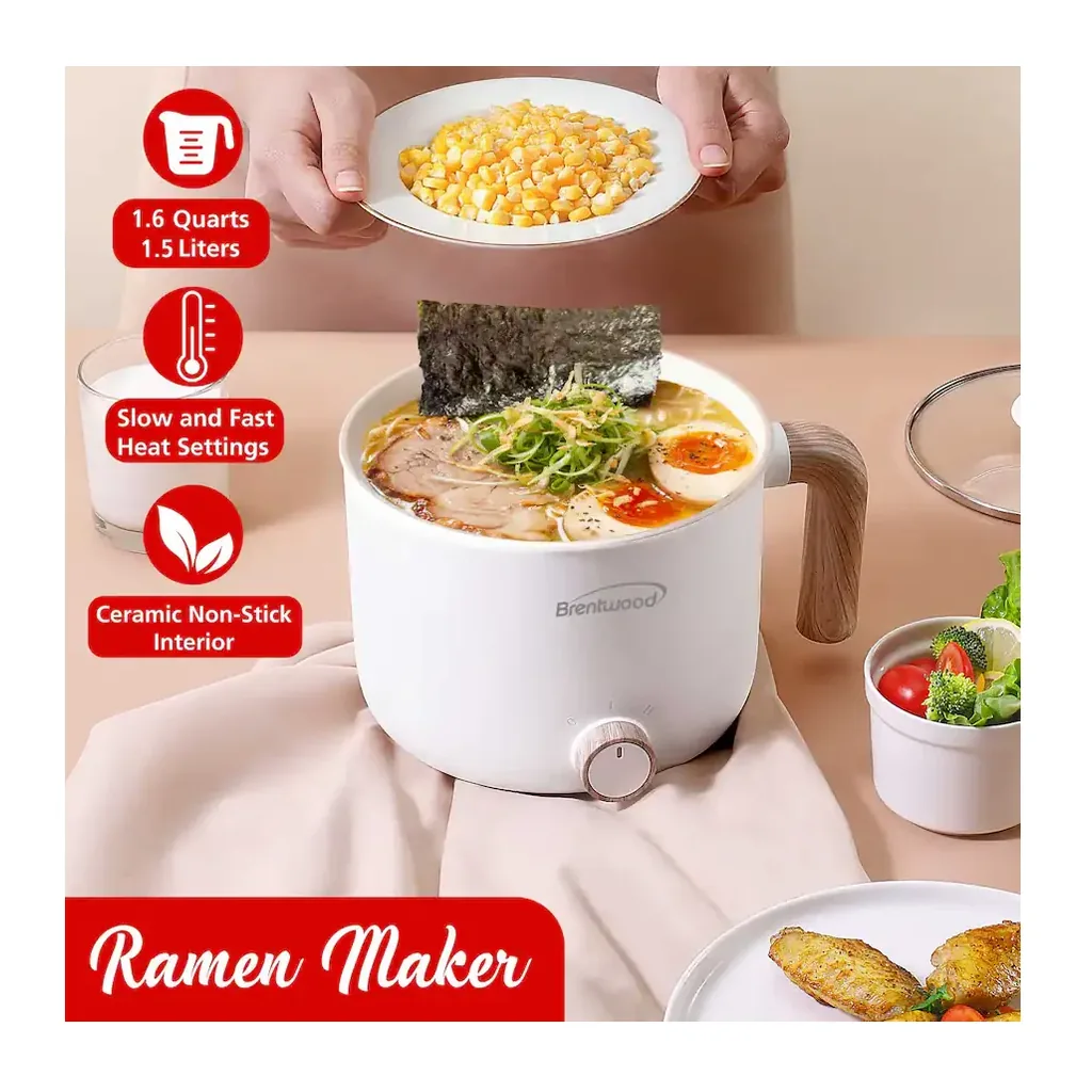 EditionSANI-HP-3170W-12829008-04 Brentwood HP-3170W 1.5Liter Multi-Function Electric Hot Pot Cooker with Ceramic Non-Stick Coating - White