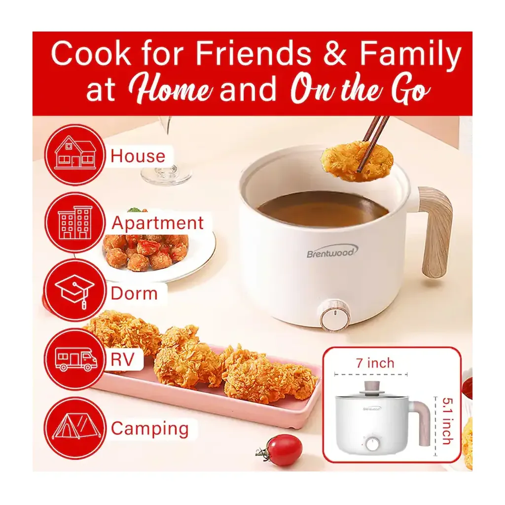 EditionSANI-HP-3170W-12829008-05 Brentwood HP-3170W 1.5Liter Multi-Function Electric Hot Pot Cooker with Ceramic Non-Stick Coating - White