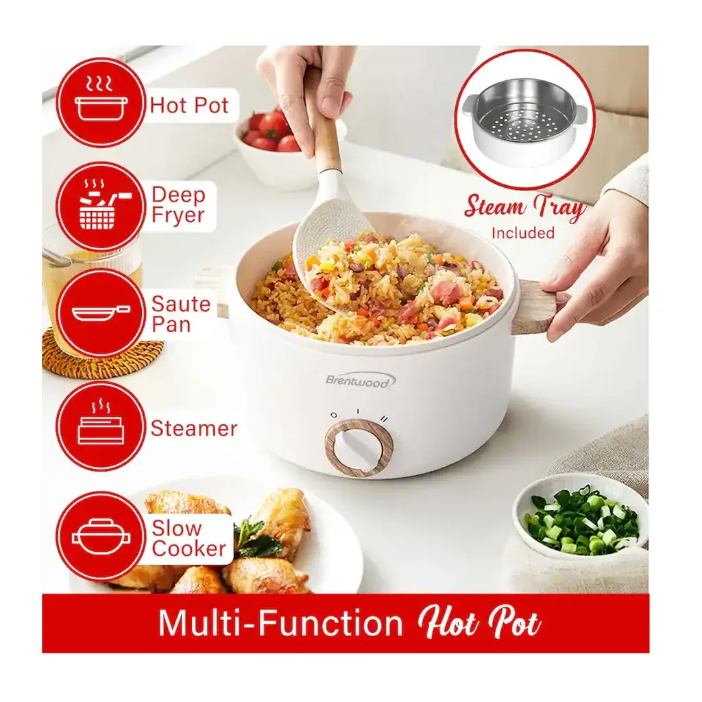 Brentwood - 1.5-Liter Multi-Function Electric Hot Pot Cooker - White – product image 2 Brentwood - 1.5-Liter Multi-Function Electric Hot Pot Cooker - White – product view 2
