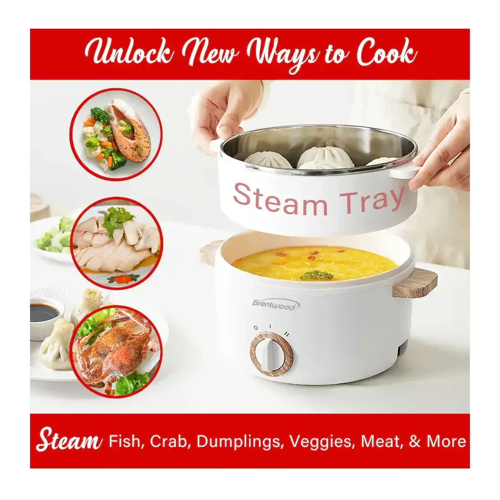 Brentwood - 1.5-Liter Multi-Function Electric Hot Pot Cooker - White – product image 4 Brentwood - 1.5-Liter Multi-Function Electric Hot Pot Cooker - White – product view 4