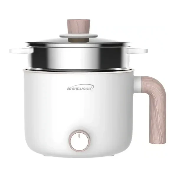 Brentwood - 1.5 Liter Multi-Function Electric Non-Stick Hot Pot Cooker withStainless-Steel Food Steamer - White – product image 1 Brentwood - 1.5 Liter Multi-Function Electric Non-Stick Hot Pot Cooker withStainless-Steel Food Steamer - White – product view 1