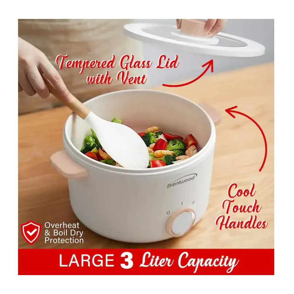EditionSANI-HPS-3302W-12829006-03 Brentwood HPS-3302W 3 Liter Multi-Function Electric Hot Pot Cooker - White