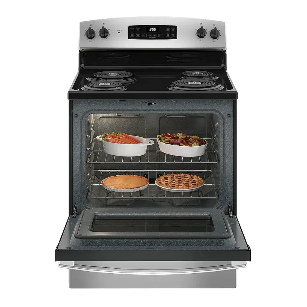 EditionSANI-JB256RTSS-6506975-03 GE JB256RTSS - 30 in. Wide 4 Elements 5.0 Cu. Ft. Freestanding Electric Range with Self Cleaning and Dual-Element Bake - Stainless Steel