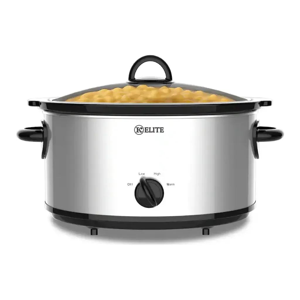 Kitchen Elite - 7 Qt Slow Cooker, Stainless Steel Ceramic Crock Pot with Glass Lid - Silver – product image 1 Kitchen Elite - 7 Qt Slow Cooker, Stainless Steel Ceramic Crock Pot with Glass Lid - Silver – product view 1